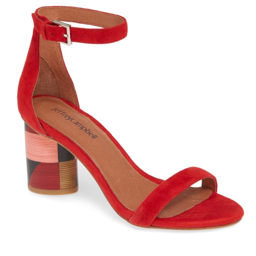 Jeffery Campbell Purdue red suede cube heel 6
